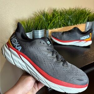 Hoka One One Clifton 8 Black Red 1119393ACTL Men’s Size 14D Wide Value $180